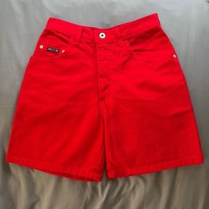 High Waisted Red Denim Shorts